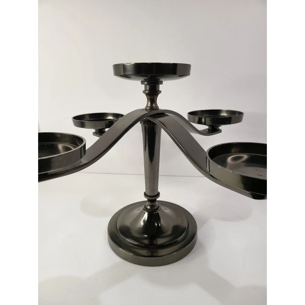 Brass Gunmetal Candelabra 5 Light Taper Pillar Candle Holder Centerpiece India